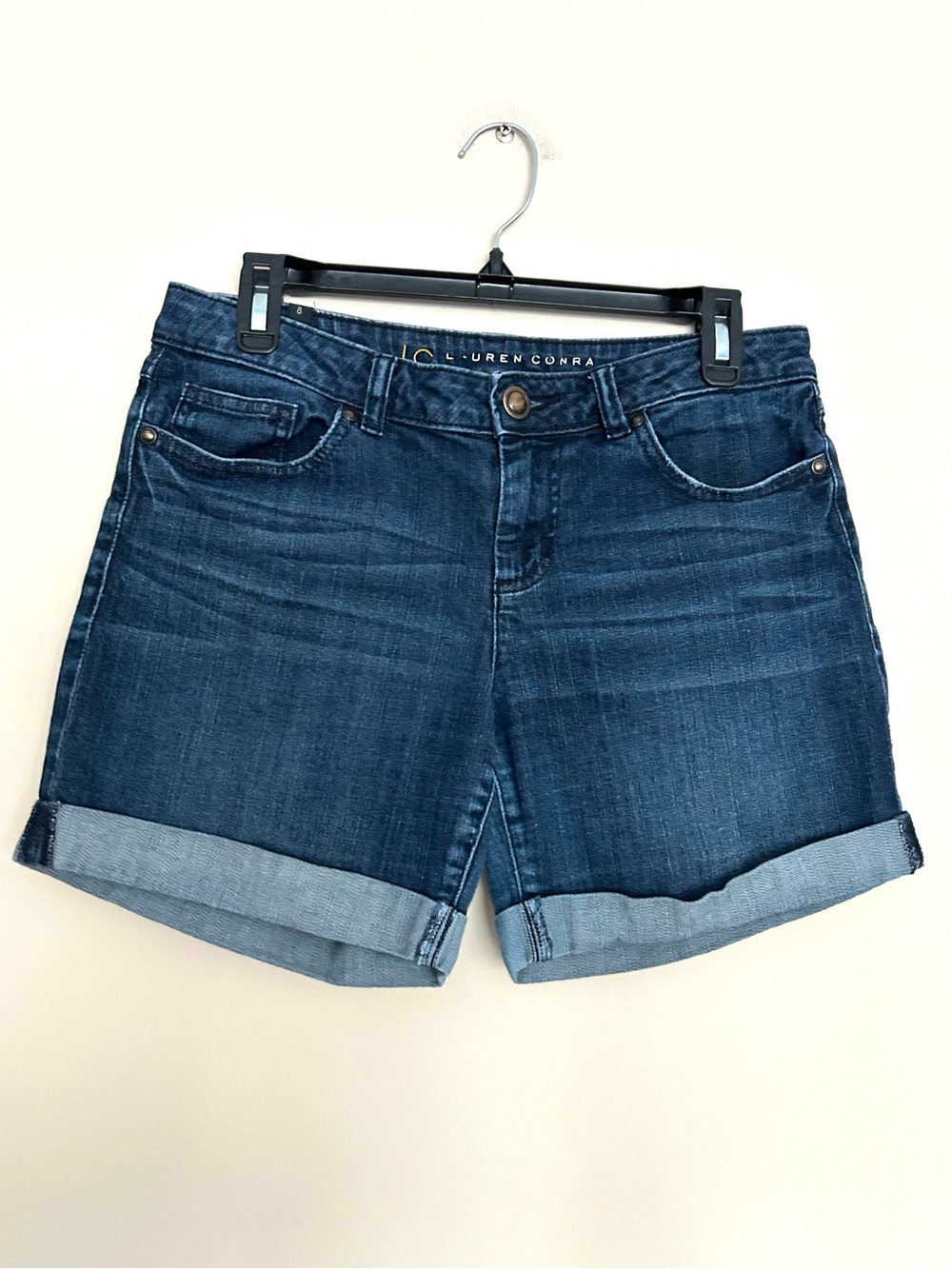 LC Lauren Conrad Women’s Dark Blue Cuffed Denim Jean Shorts